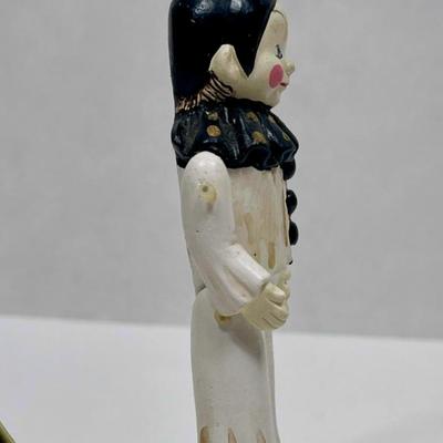 Antique European Wooden String Puppet Harlequin Pierrot Clown Jointed O45NAMENT 4" tall Black White