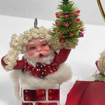 5 pc lot of Vintage Christmas Tree Ornaments - Santa, Parrot, Bell, etc.