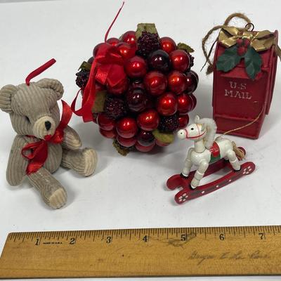 Christmas Tree Ornament Lot - Teddy Bear, Rocking Horse , Mail Box, etc