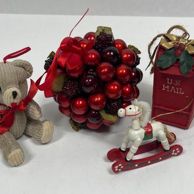 Christmas Tree Ornament Lot - Teddy Bear, Rocking Horse , Mail Box, etc