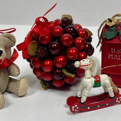 Christmas Tree Ornament Lot - Teddy Bear, Rocking Horse , Mail Box, etc