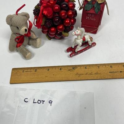 Christmas Tree Ornament Lot - Teddy Bear, Rocking Horse , Mail Box, etc