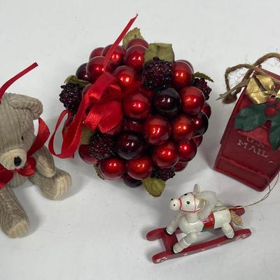 Christmas Tree Ornament Lot - Teddy Bear, Rocking Horse , Mail Box, etc