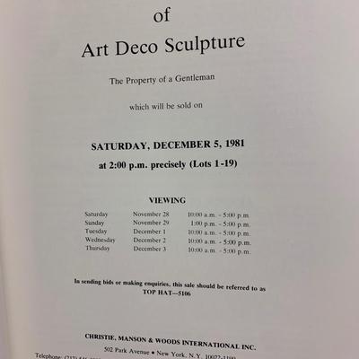 Important Art Deco Sculptures Christie’s Auction Catalog Dec. 5, 1981 Color Illustrated