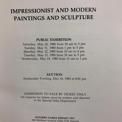 Impressionist & Modern Paintings & Sculptures Sotheby’s Auction Catalog May 14, 1980 Color Illustrated