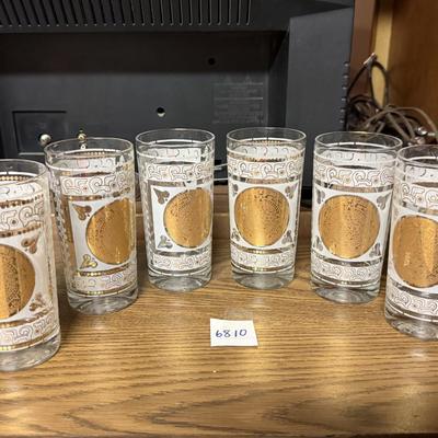 6-Hazel Atlas-MCM-frosted gilt Aztec glasses
