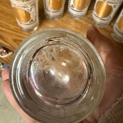 6-Hazel Atlas-MCM-frosted gilt Aztec glasses