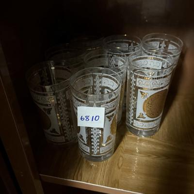 6-Hazel Atlas-MCM-frosted gilt Aztec glasses