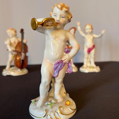 Set of 4 Porcelain Von Schierholz Handmaleiei Cherubs Angels Figurines Germany