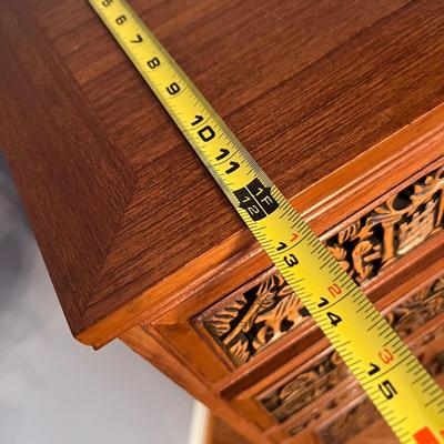 Asian Carved Wood Flatware Chest 4 Drawer + Cabinet
