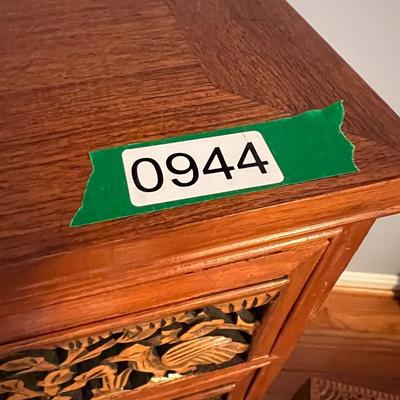 Asian Carved Wood Flatware Chest 4 Drawer + Cabinet