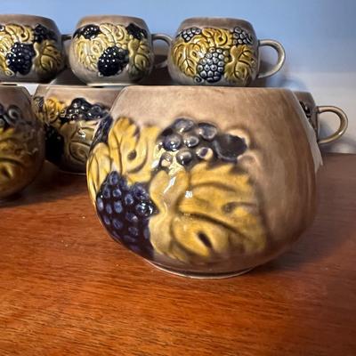 Vintage West Germany Ceramic Pitcher with 12 Mugs Cups