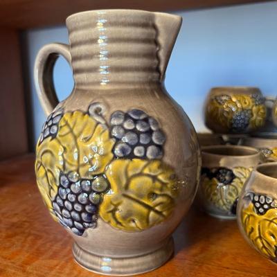 Vintage West Germany Ceramic Pitcher with 12 Mugs Cups