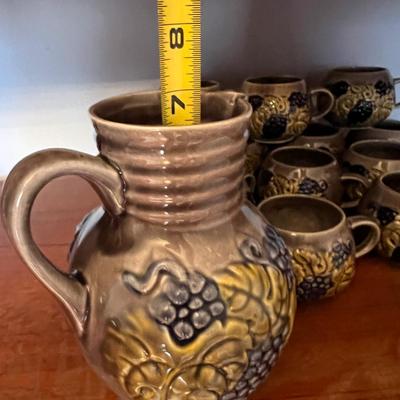 Vintage West Germany Ceramic Pitcher with 12 Mugs Cups