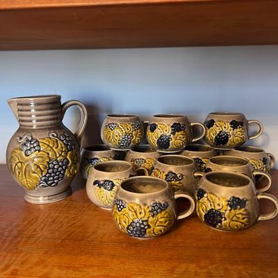 Vintage West Germany Ceramic Pitcher with 12 Mugs Cups