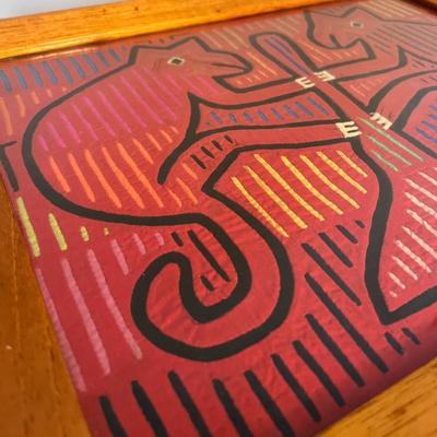 Vintage Mola Kuna Panamanian Indian Folk Art Wooden Tray