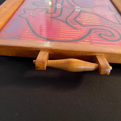 Vintage Mola Kuna Panamanian Indian Folk Art Wooden Tray