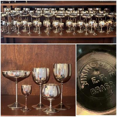61 Piece Set Viking Plate EP Brass Stemware Barware Glasses Goblets