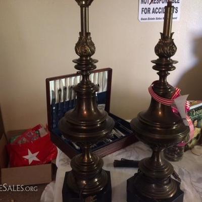 Stiffel Mid-Century Solid Brass Urn Lamps - Pair