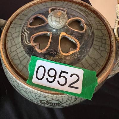 1960 Somayaki Soma Ware Green Crackle Ceramic Tea Set Vintage