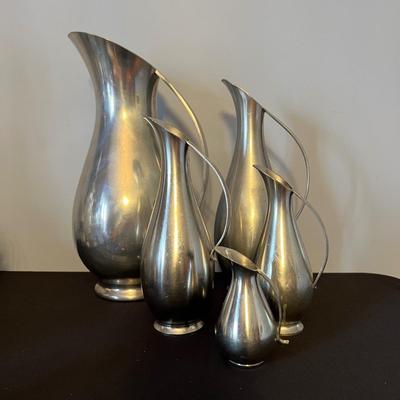 Set of 5 Vintage MCM Royal Holland Pewter Pitchers