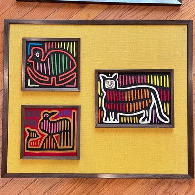 Set of 3 Vintage Framed Panamanian Textile Folk Art