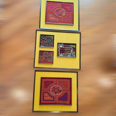 Set of 3 Vintage Framed Panamanian Textile Folk Art