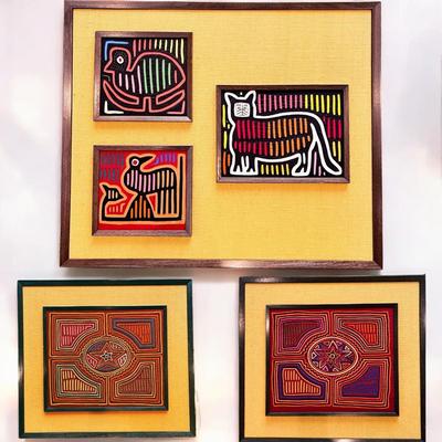 Set of 3 Vintage Framed Panamanian Textile Folk Art