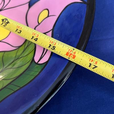 Large Decorative Painted Pottery Plate Wall Hanging 16" Diameter
