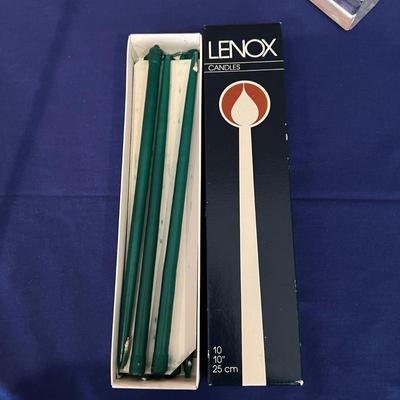 Lenox Crystal Lot - Pair Avalon Ovations Candleholders, Desk Clock, Box of Candles