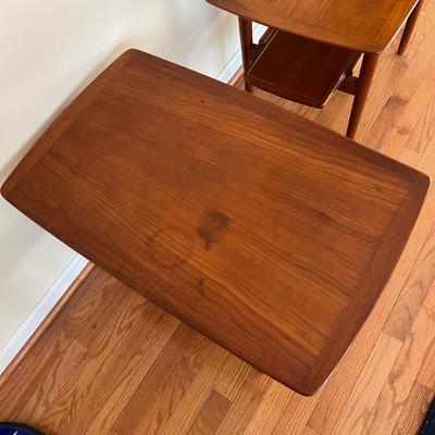 Pair MCM Teak End Tables w. Sliding Tray Tiers
