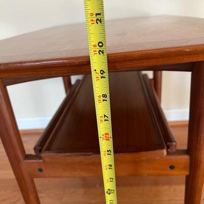 Pair MCM Teak End Tables w. Sliding Tray Tiers