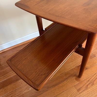 Pair MCM Teak End Tables w. Sliding Tray Tiers