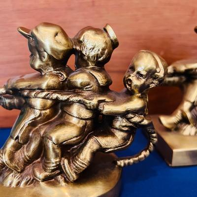PM Craftsman Brass Bookends Children "Tug of War"