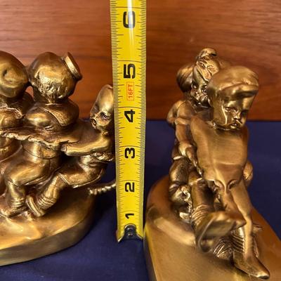 PM Craftsman Brass Bookends Children "Tug of War"