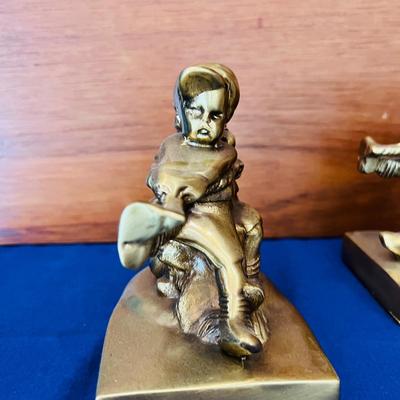 PM Craftsman Brass Bookends Children "Tug of War"