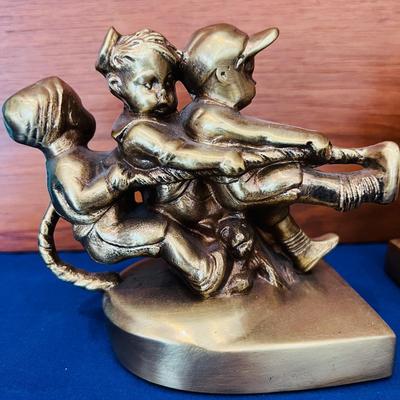 PM Craftsman Brass Bookends Children "Tug of War"