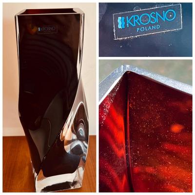 KROSNO Poland Art Glass Twisted Vase Swirled Design Heavy
