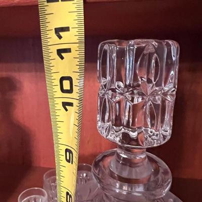 Vintage Olive Cut Frosted Lead Crystal Barware Set - 2 Decanters, 15 Glasses