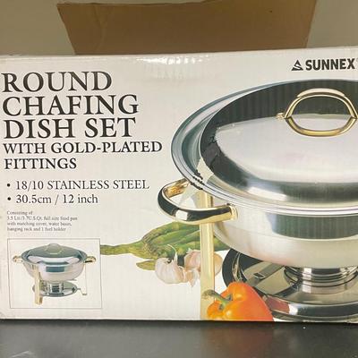 Chaffing Dish covered stainless and brass
