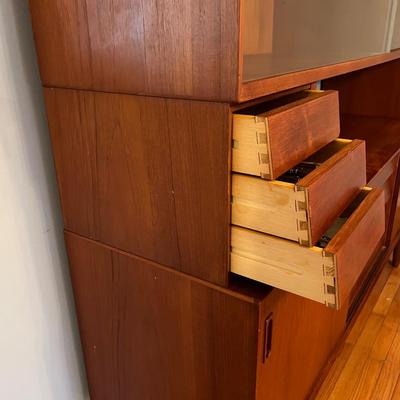 MCM Vintage Teak Credenza w. Elevated Hutch - 4 Pieces