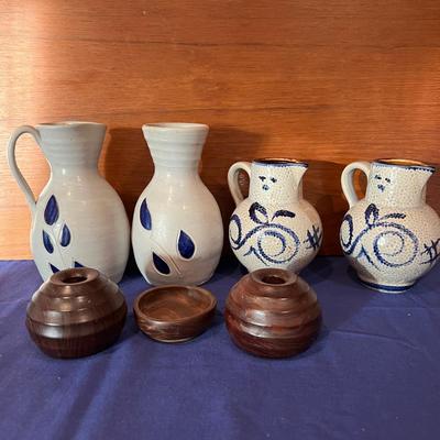 Vintage MCM Pottery, Olive Wood Decorative Lot - Williamsburg, German