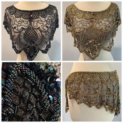 2 Vintage Beaded Sequin Shawl Wraps