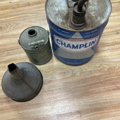 Champlain gas can, small green can & funnel