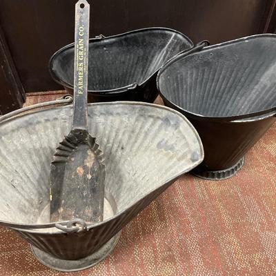 3 metal coal/ash bucket with one scoop