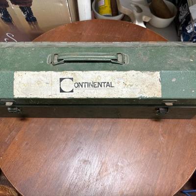 Vintage Continental green metal toolbox with tools