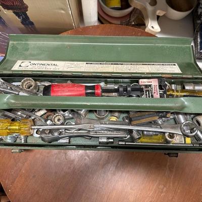 Sale Photo Thumbnail #370: Vintage metal toolbox with tools