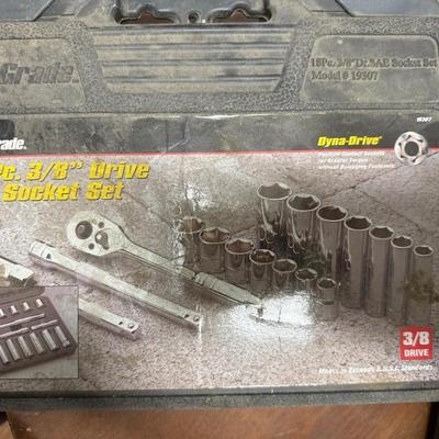 Socket set and Skil drill with saw attachment