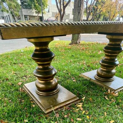 Hollywood Regency End Tables gold bases glass tops