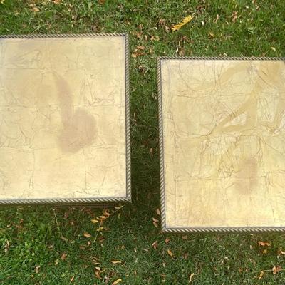 Hollywood Regency End Tables gold bases glass tops